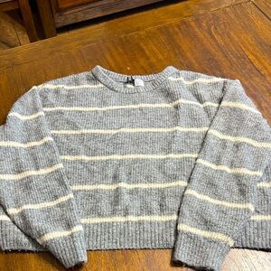 Divided Gray and Cream Striped Sweater